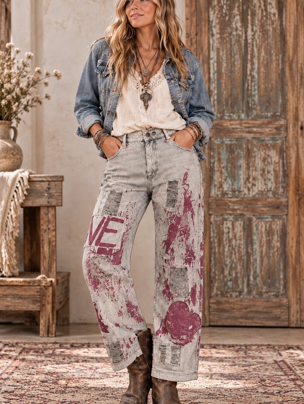 #2041 Paper Lace Vintage Rose Rebellion Jeans – Washed Grey